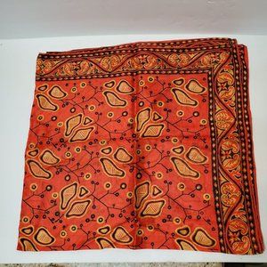 Vintage Silk Scarf, Indian Block Print Scarf, Hand Woven, India, Red Orange